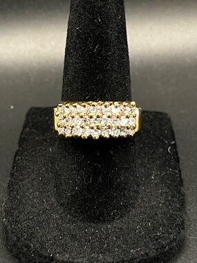 Vintage LIND 14 KT HGE 3 Row CZ Cluster Cocktail Ring 6 1/2